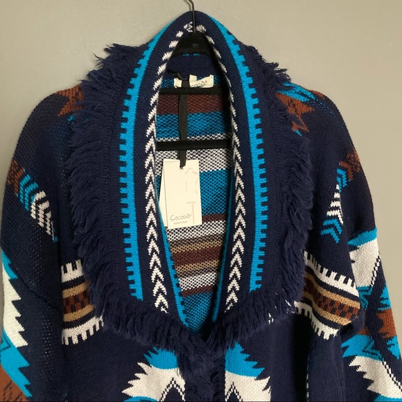 LAST ONE Cocogio Cardigan Sweater Italian Aztec Southwestern fringe Medium wool - Picture 7 of 7